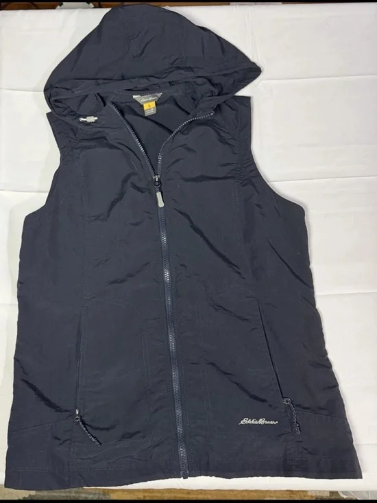 Eddie Bauer Navy Hooded Sleeveless Jacket Vest - Picture 1 of 5